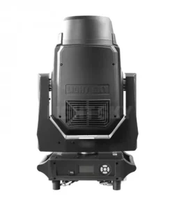 Ecco Aurora, un dispositivo di illuminazione professionale per palcoscenici con una solida base rettangolare nera e una testa cilindrica. La parte anteriore presenta una griglia ventilata e mostra in modo evidente il marchio Light Sky. Questa attrezzatura è realizzata in modo esperto per l'uso teatrale o nei concerti.