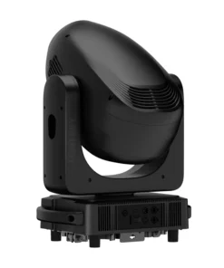 Ecco Super Scope PRO, un moderno apparecchio di illuminazione da palco in nero, che vanta un design elegante con una testa rotante e una base robusta. La sua struttura compatta assicura versatilità per vari allestimenti di illuminazione ed eventi.